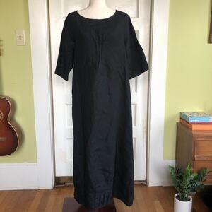 Bryn Walker Black Linen Maxi Dress XL Pleated Details Minimalist Langenlook USA